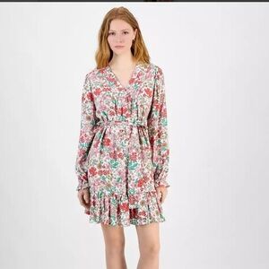Tommy Hilfiger Women's Floral-Print Shirtdress Red and Green. Long Sleeve. Sz L